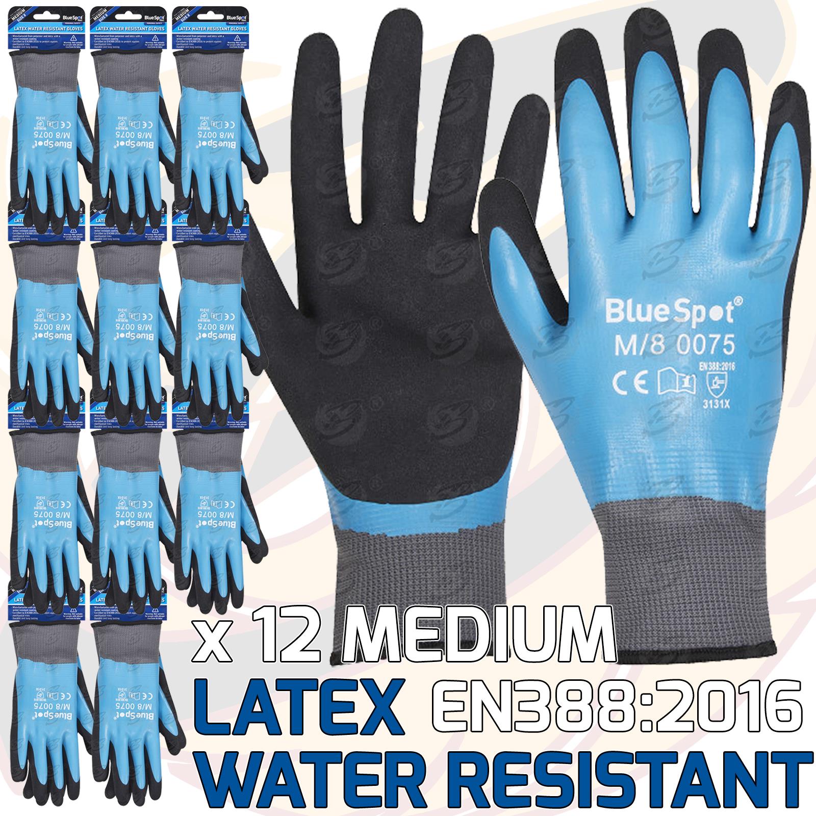 BLUESPOT LATEX WATER RESISTANT WORK GLOVES ( x 12 PAIRS ) ( M )