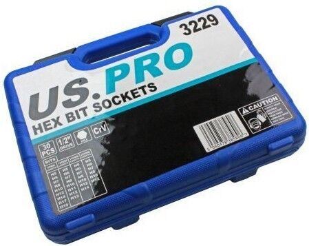US Pro 30 Piece 1/2" Drive Hex Bit Sockets H5 - H19  3229