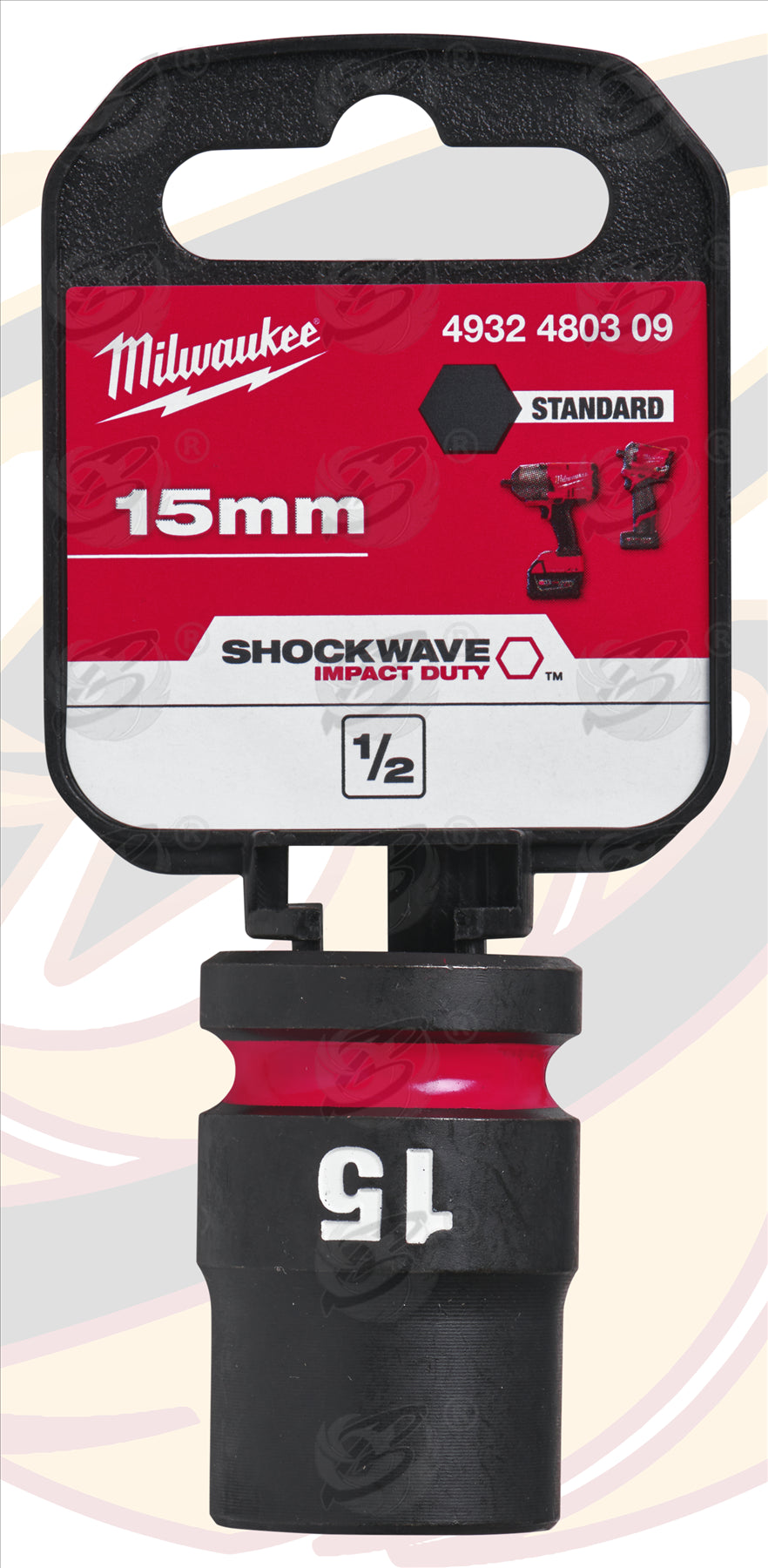 MILWAUKEE 15MM 1/2" DRIVE 6 POINT SHALLOW IMPACT SOCKET ( SINGLE )