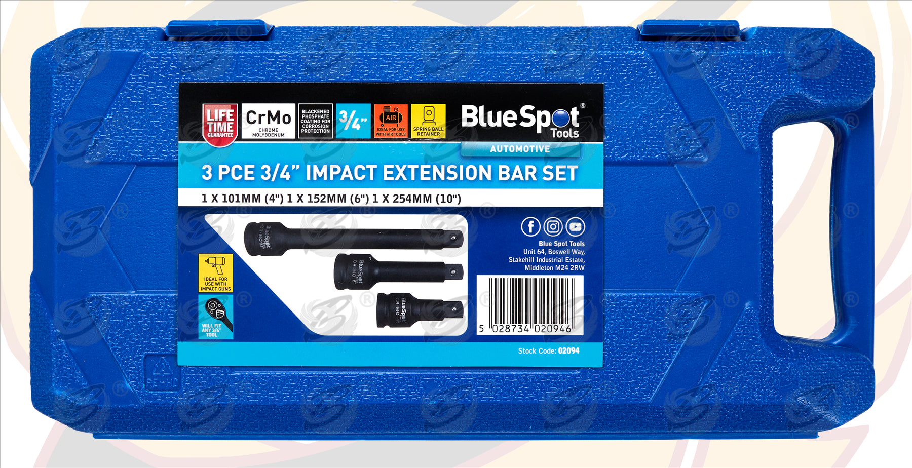BLUESPOT 3PCE 3/4" DRIVE IMPACT EXTENSION BAR SET 4-6-10"