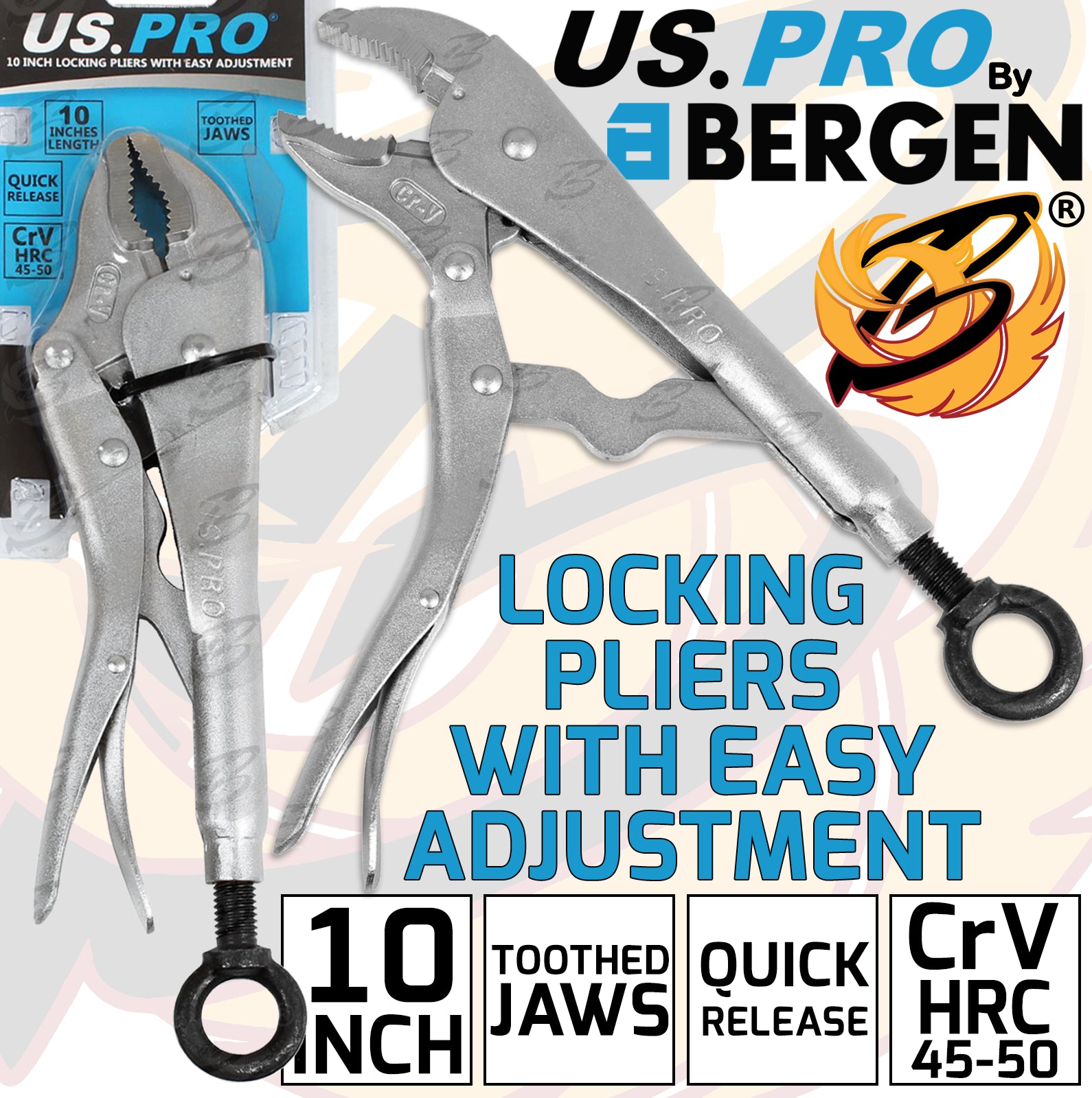 US PRO 10" CURVED JAW LOCKING PLIER WITH EASY ADJUSTMENT