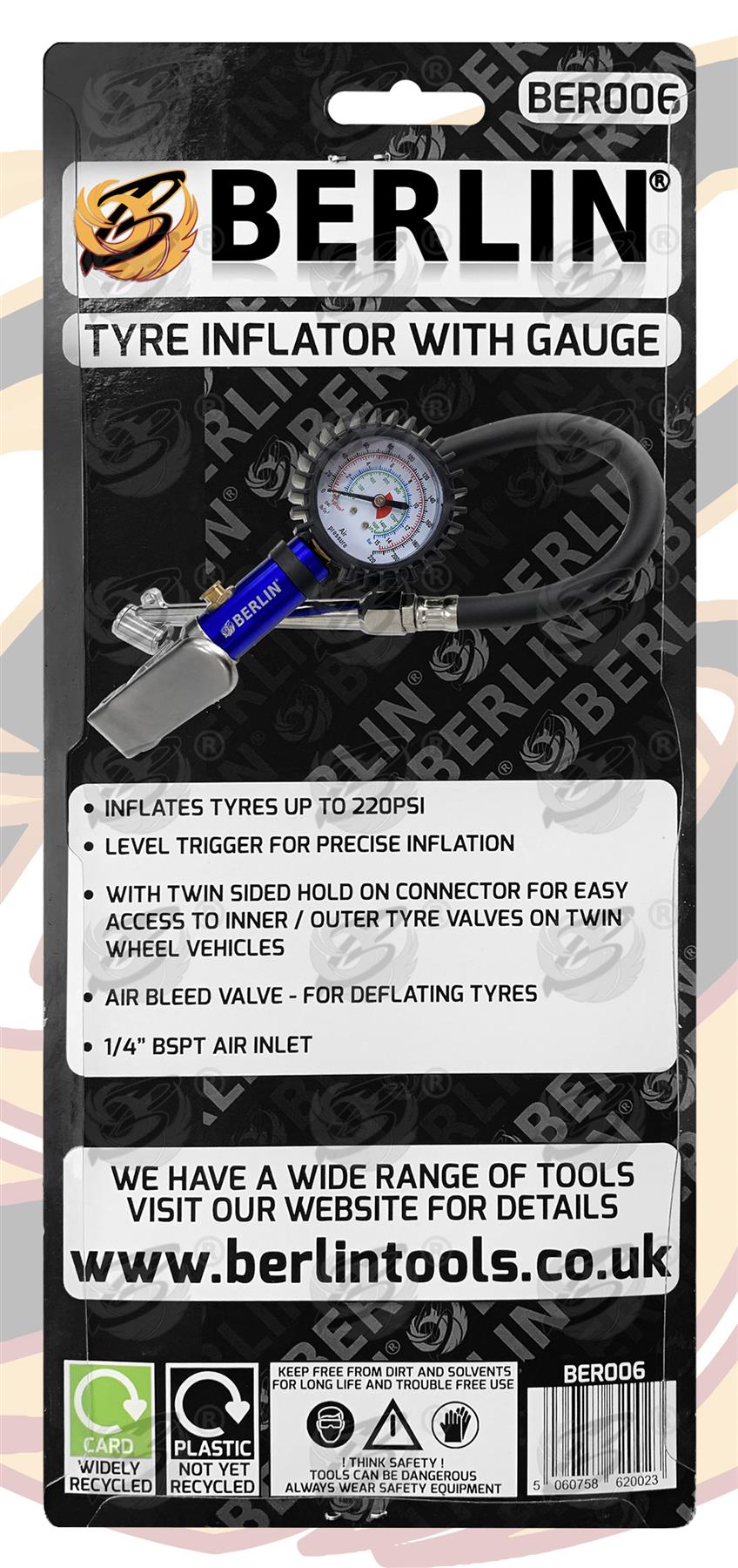 BERLIN TOOLS 220PSI TYRE INFLATOR