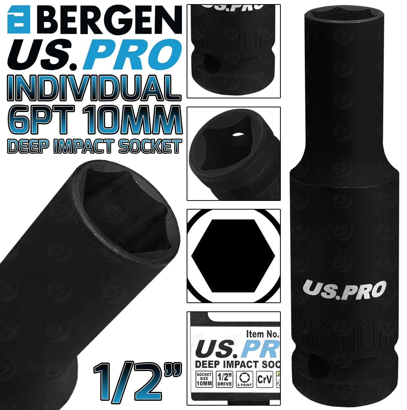 US PRO 10MM 1/2" DRIVE 6 POINT DEEP IMPACT SOCKET ( SINGLE )