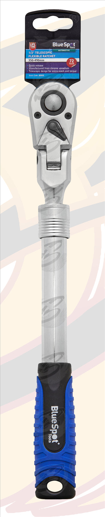 BLUESPOT 1/2" DRIVE 72 TOOTH EXTENDABLE FLEXIBLE RATCHET HANDLE ( 350MM - 490MM )