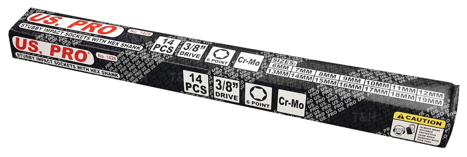 US PRO 14PCS 3/8" DRIVE 6 POINT SHALLOW IMPACT SOCKETS 6MM - 19MM