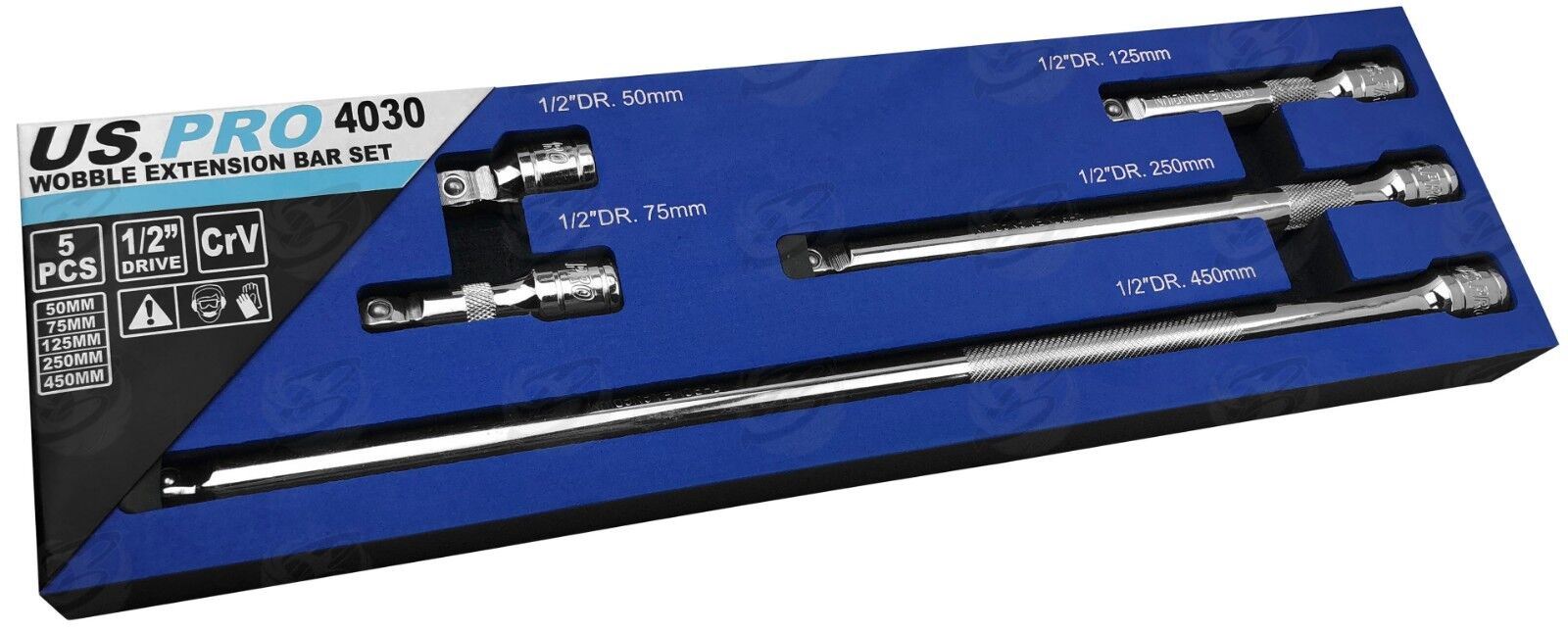 US Pro 5 Piece 1/2" Drive Wobble Extension Bar Set 4030