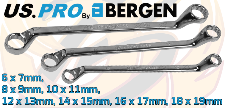US Pro 8 Piece Offset Double Ring 12 Point Spanner 6mm - 22mm  3529