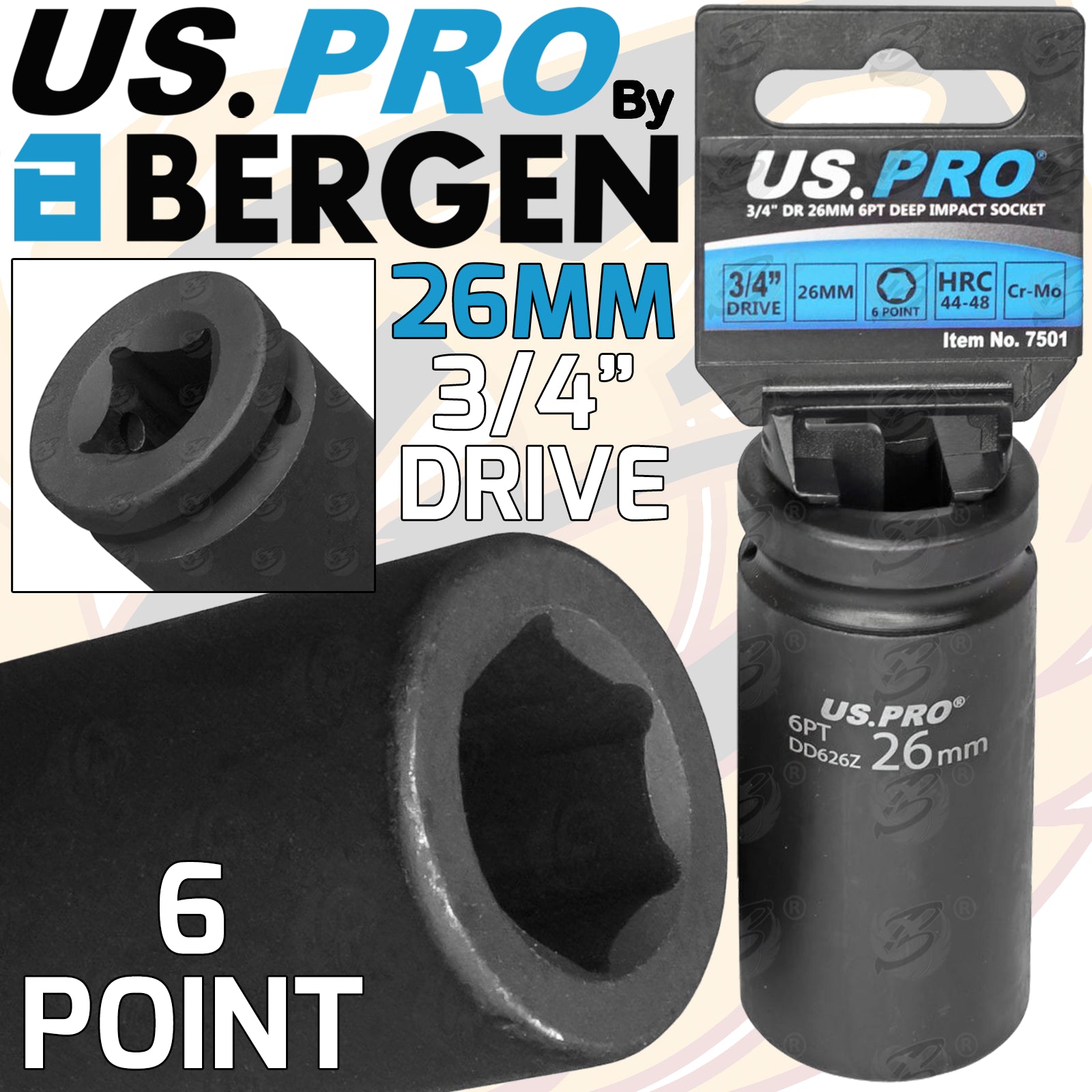 US PRO 26MM 3/4" DRIVE 6 POINT DEEP IMPACT SOCKET ( SINGLE )