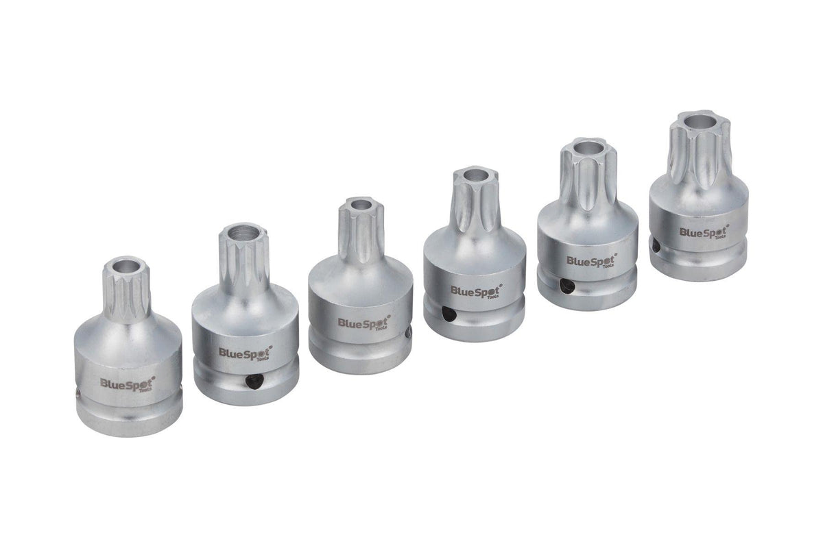 BlueSpot 6 Piece 3/4" Tamper Torx & Spline Bit Sockets T70-T100 With A Manufacturers LifeTime Guarantee 01608