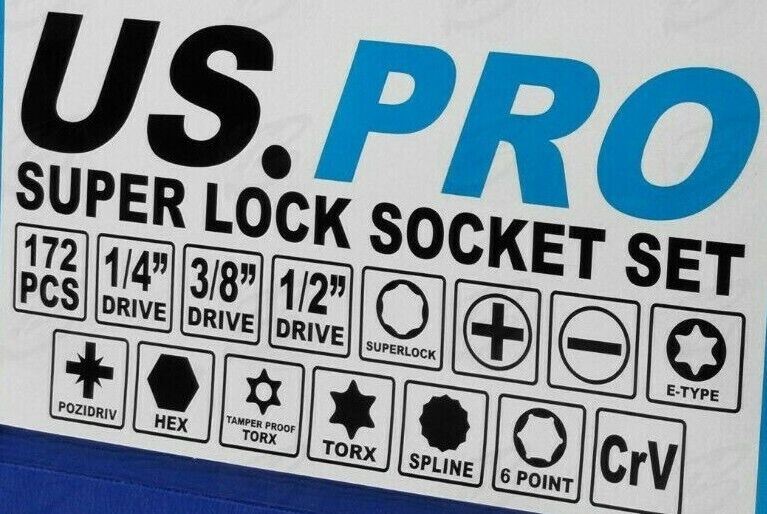 US Pro 171 Piece 1/4" & 3/8" & 1/2" Drive Socket & Bit Set 4mm - 32mm  2082