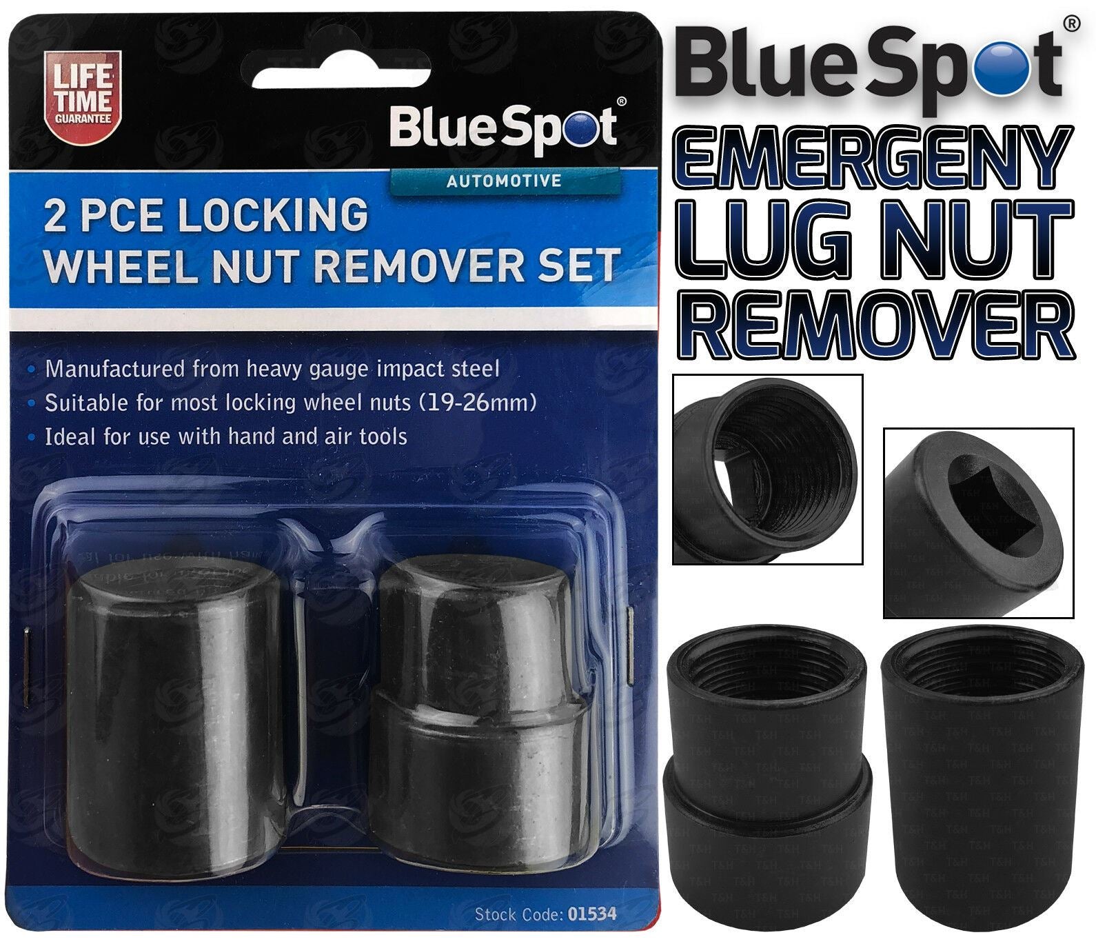 BLUESPOT 2PCS 1/2" DRIVE LOCKING WHEEL NUT REMOVERS 19MM - 26MM