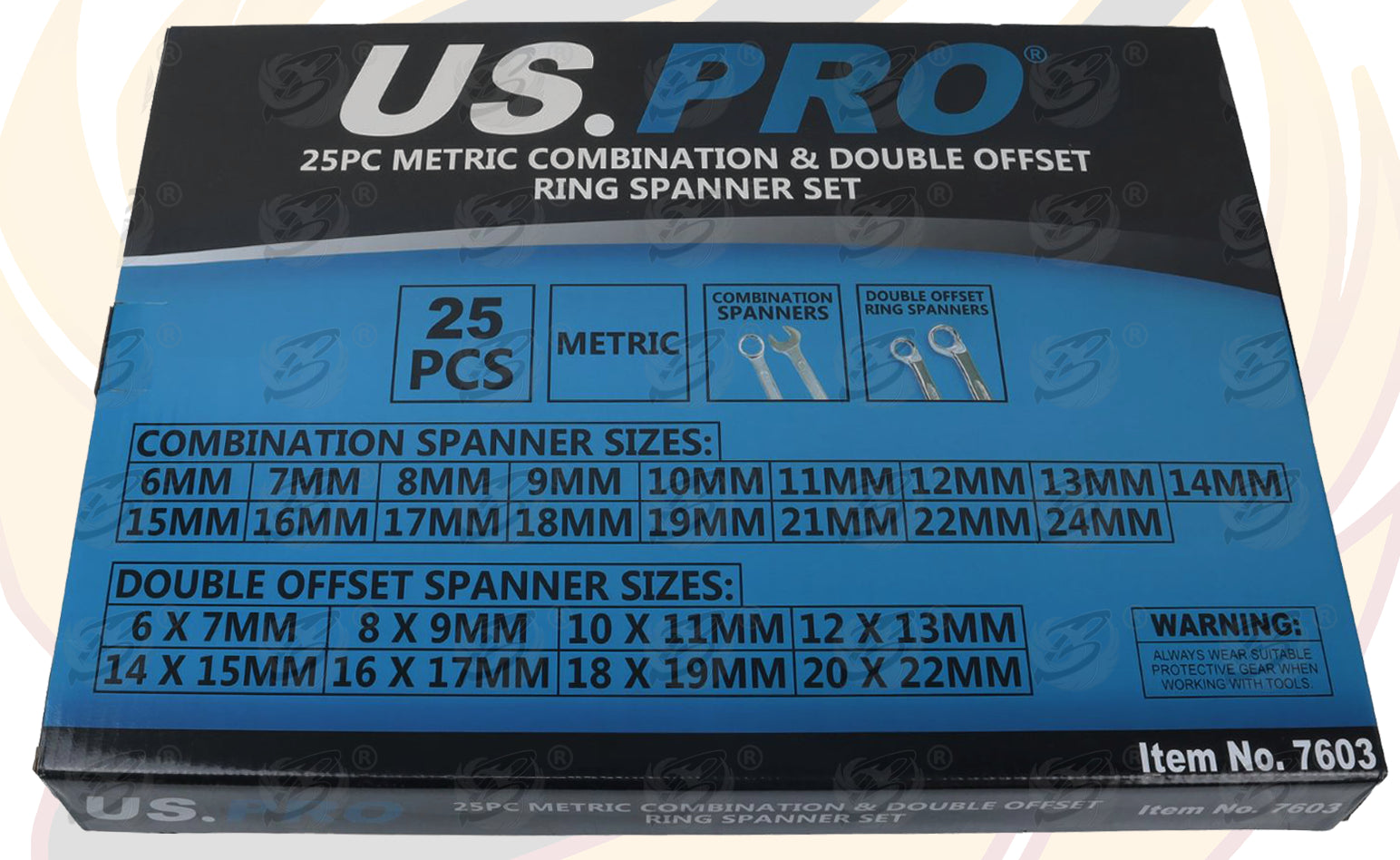 US PRO 25PC METRIC COMBINATION & DOUBLE OFFSET RING SPANNER SET