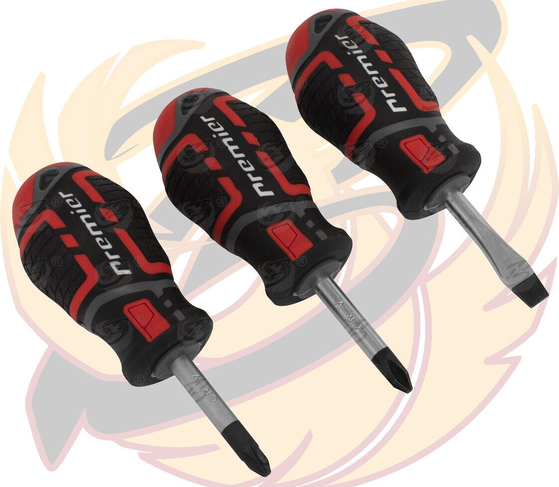 Sealey 3 Piece Stubby Magnetic Screwdrivers ( Slotted - PHillips - Pozidrive ) ( AK4328 )