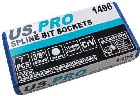 US Pro 7 Piece 3/8" Drive Extra Long Spline Bit Sockets M4 - M10  1496