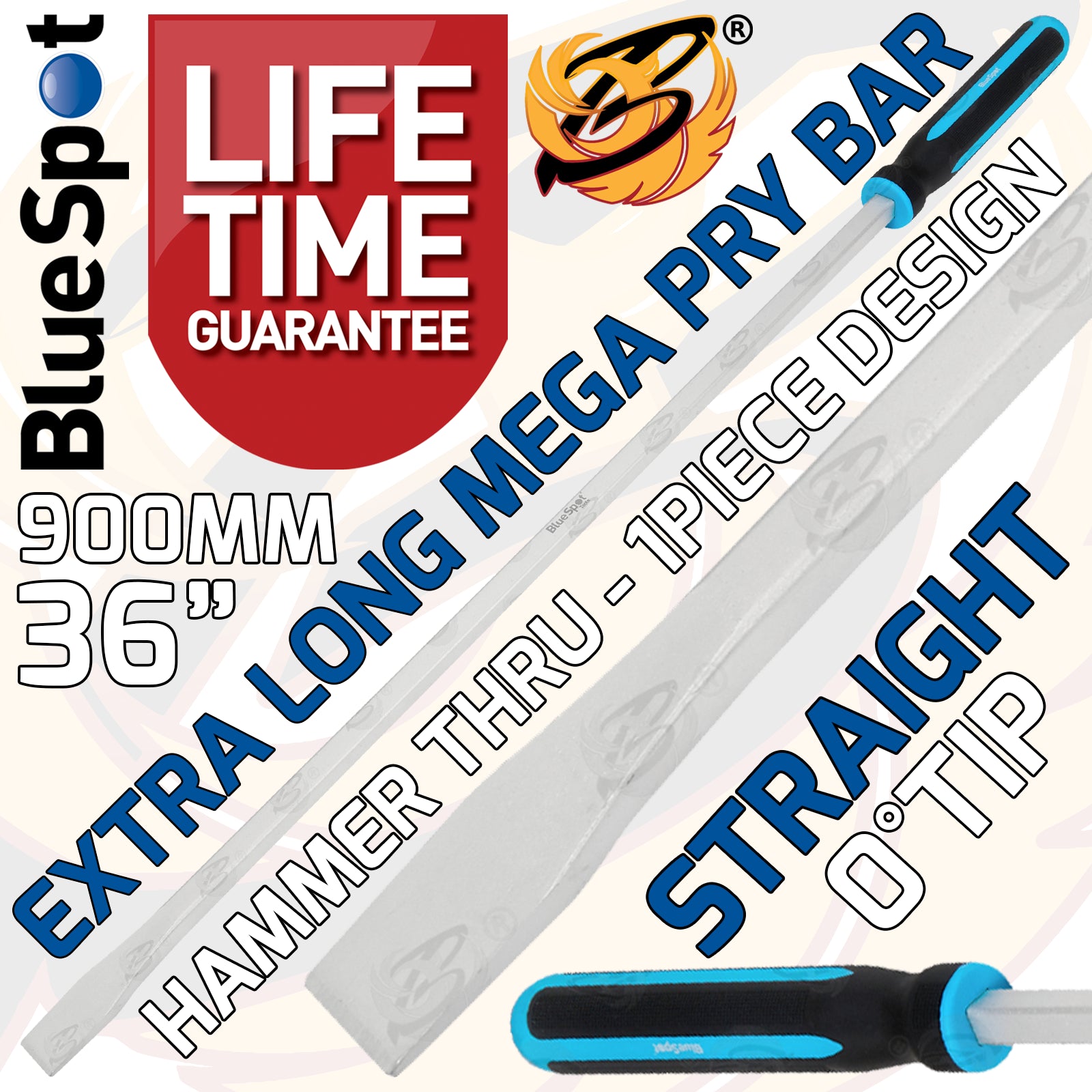BLUESPOT 36" EXTRA LONG STRAIGHT & ANGLED GO - THROUGH PRY BAR