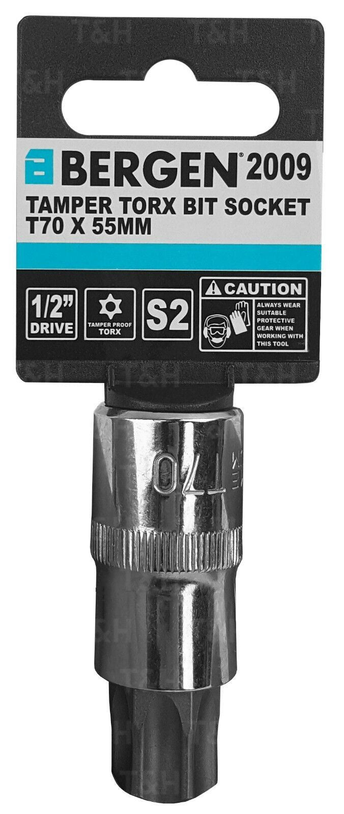 BERGEN  T70 1/2" DRIVE 55MM LONG TAMPERPROOF TORX BIT SOCKET ( SINGLE )