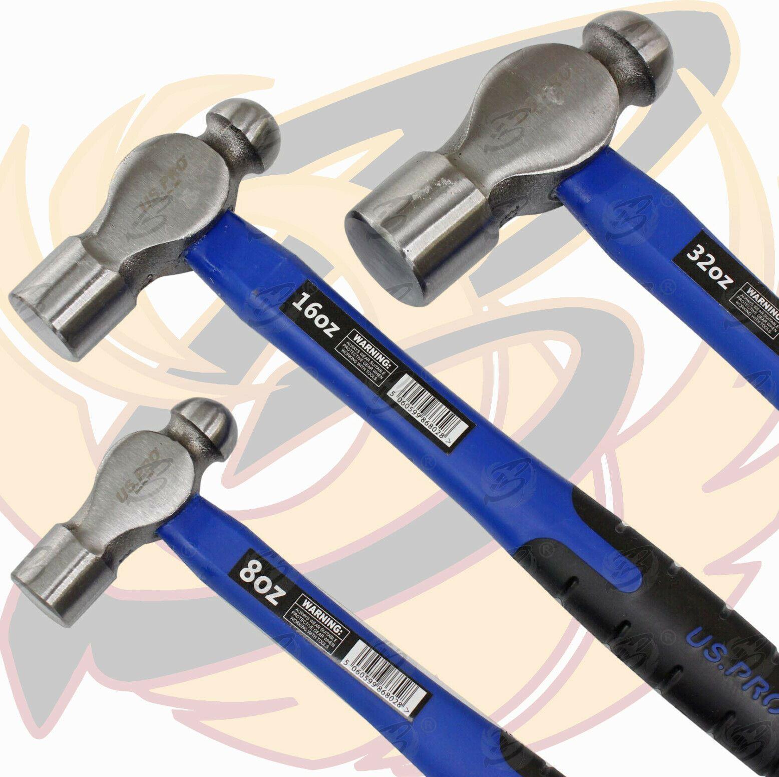 US Pro 3 Piece Ball Pein Hammer Set 8Oz - 16Oz - 32Oz 4543
