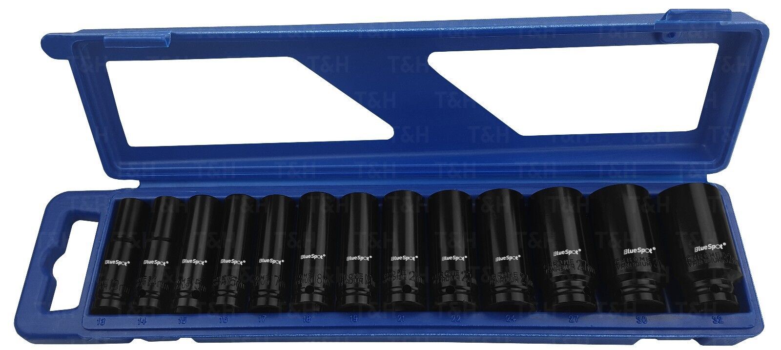 BLUESPOT 13PCS 1/2" DRIVE 6 POINT DEEP IMPACT SOCKETS 13MM - 32MM