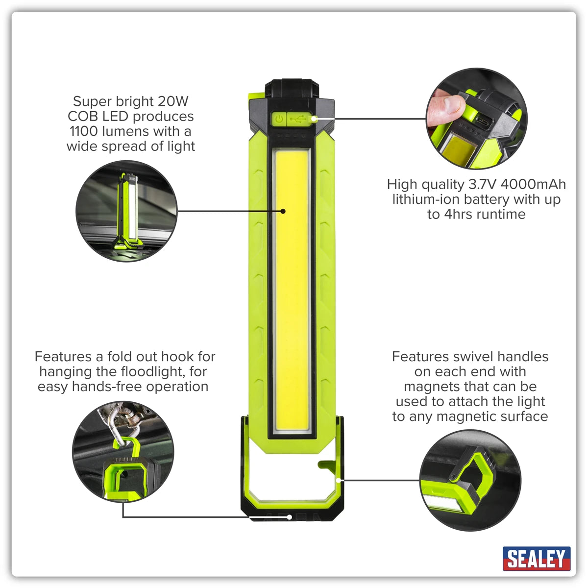 Sealey 3-in-1 Folding Floodlight 20W COB LED  LED15WFL