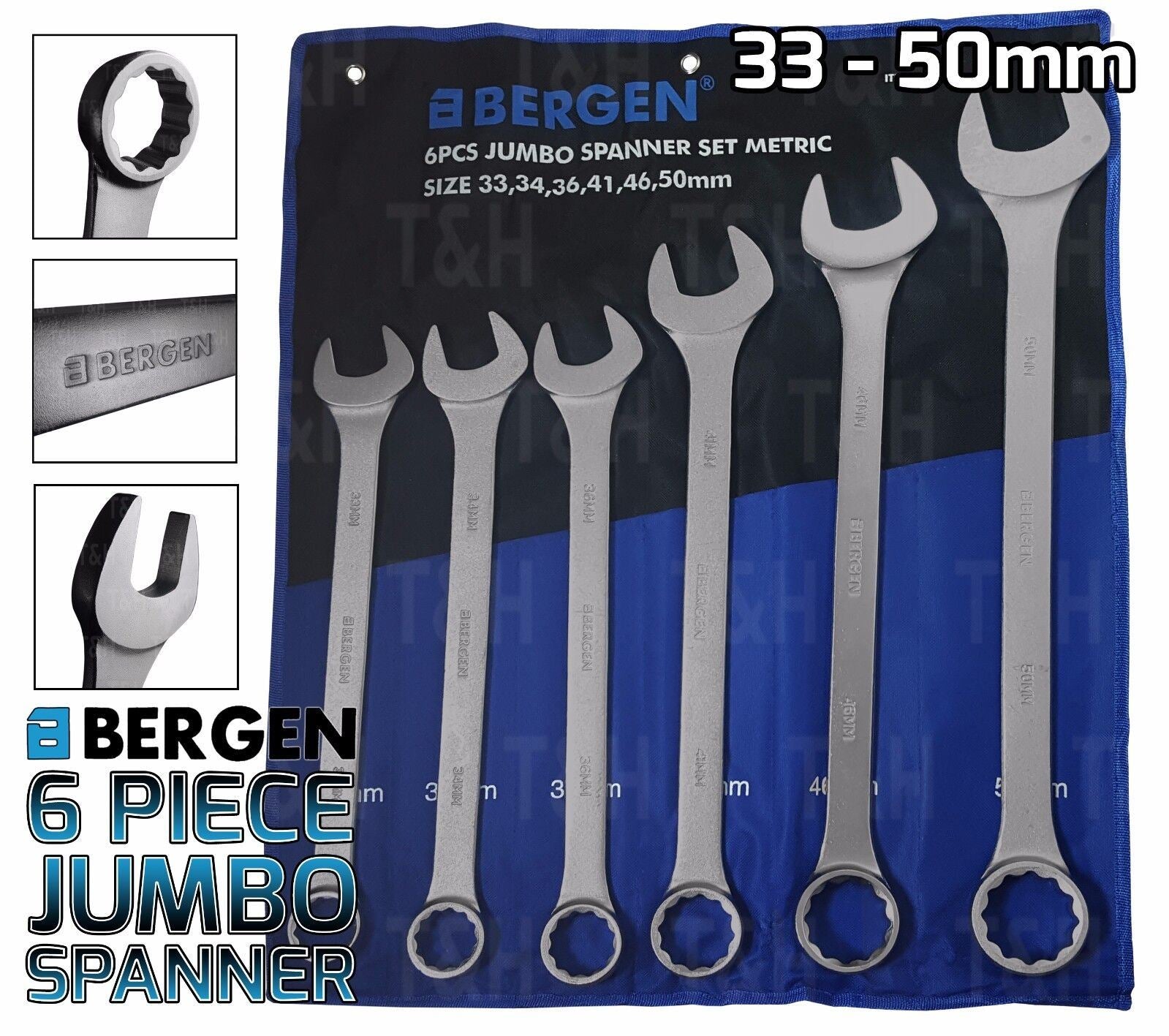 US Pro 6 Piece Jumbo Combination Spanner Set 33mm - 50mm  1866