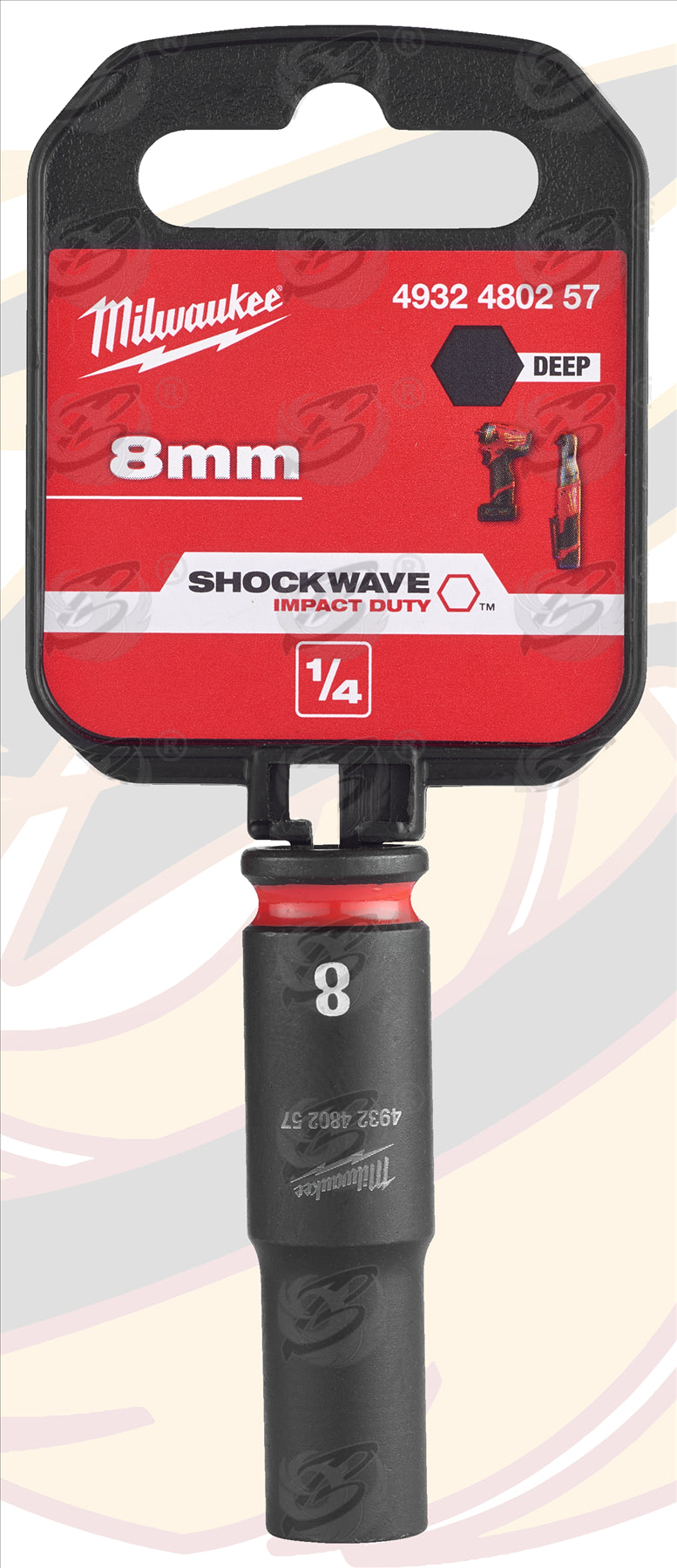 MILWAUKEE 8MM 1/4" DRIVE 6 POINT DEEP IMPACT SOCKET ( SINGLE )