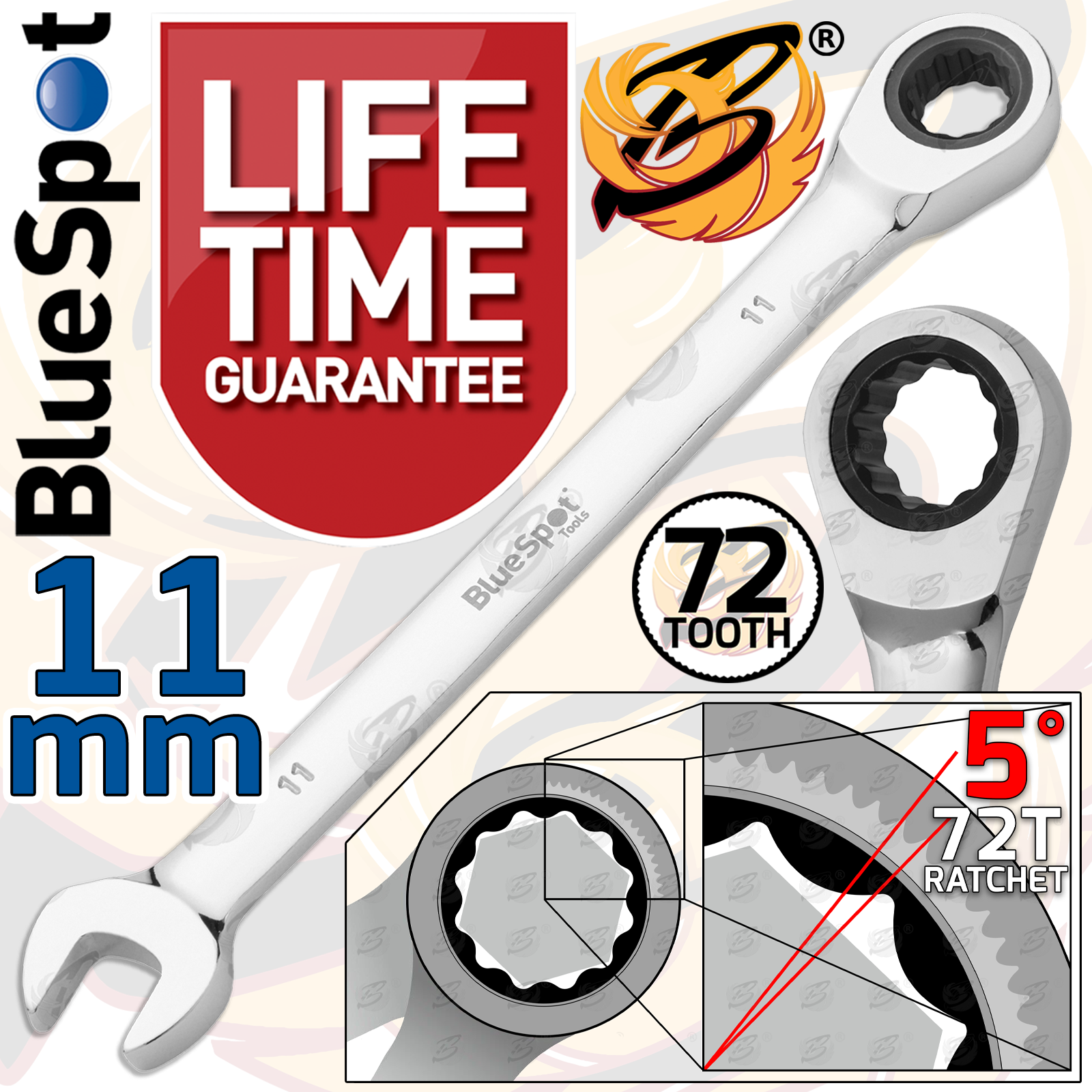 BlueSpot 11mm 72 Tooth Ratchet Spanner ( Single ) 05122