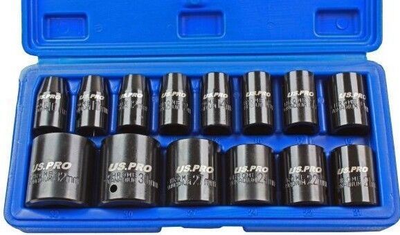 US Pro 14 Piece 1/2" Drive 6 Point Shallow Impact Sockets 10mm - 32mm  1679