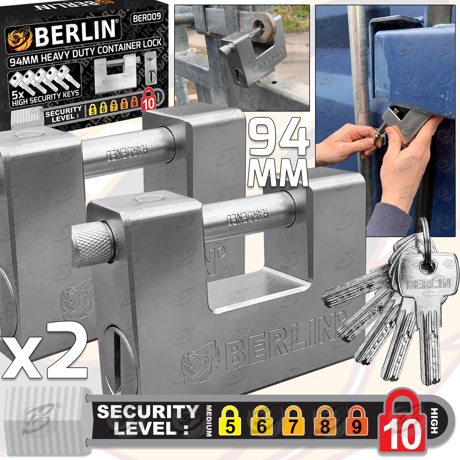 BERLIN 94MM SHUTTER "C" TYPE / CONTAINER PADLOCK ( x 2 )
