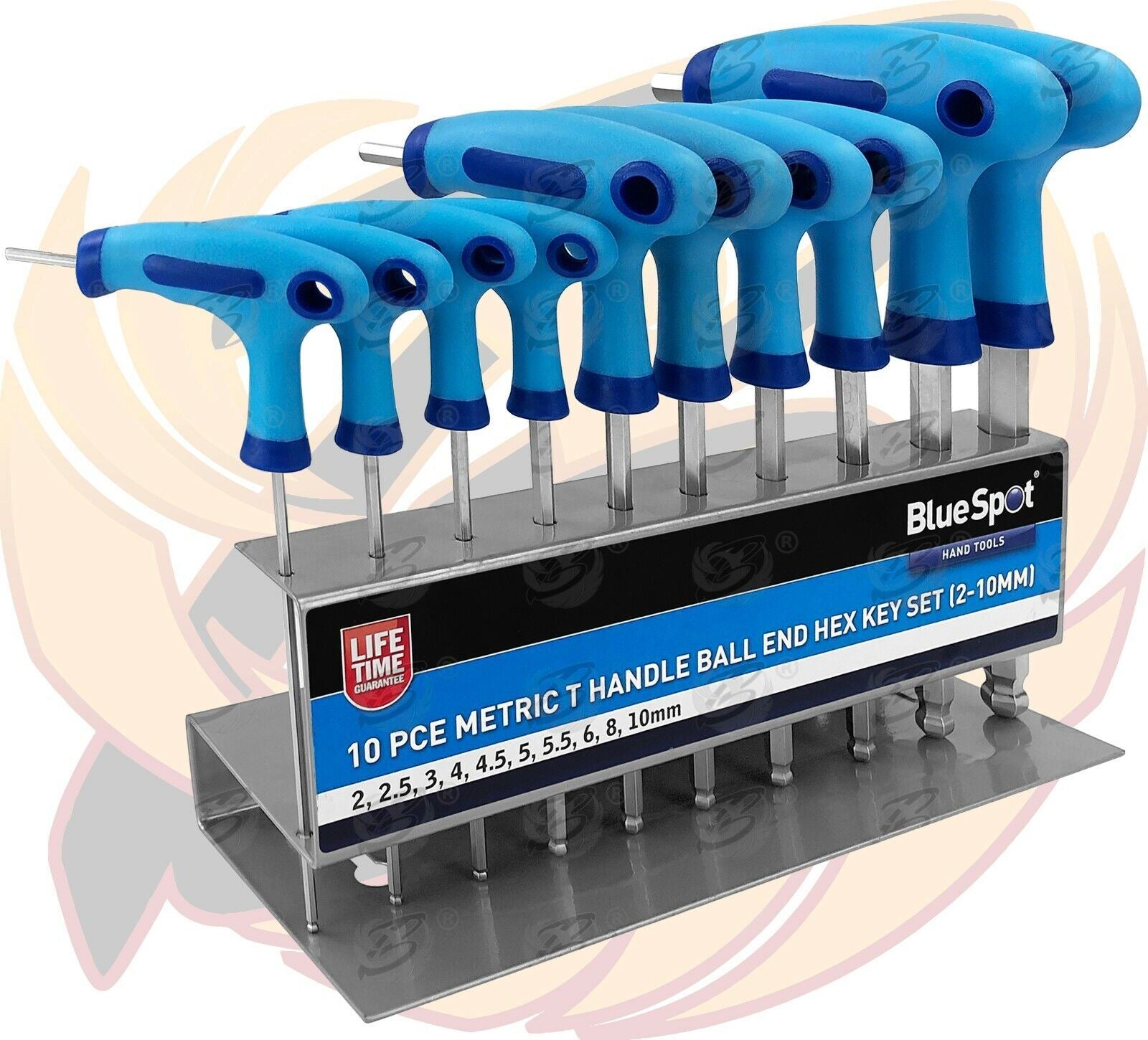 BlueSpot 10 Piece T Handle Ball Ended Hex Key Set H2 - H10 ( 12186 (HEX) )
