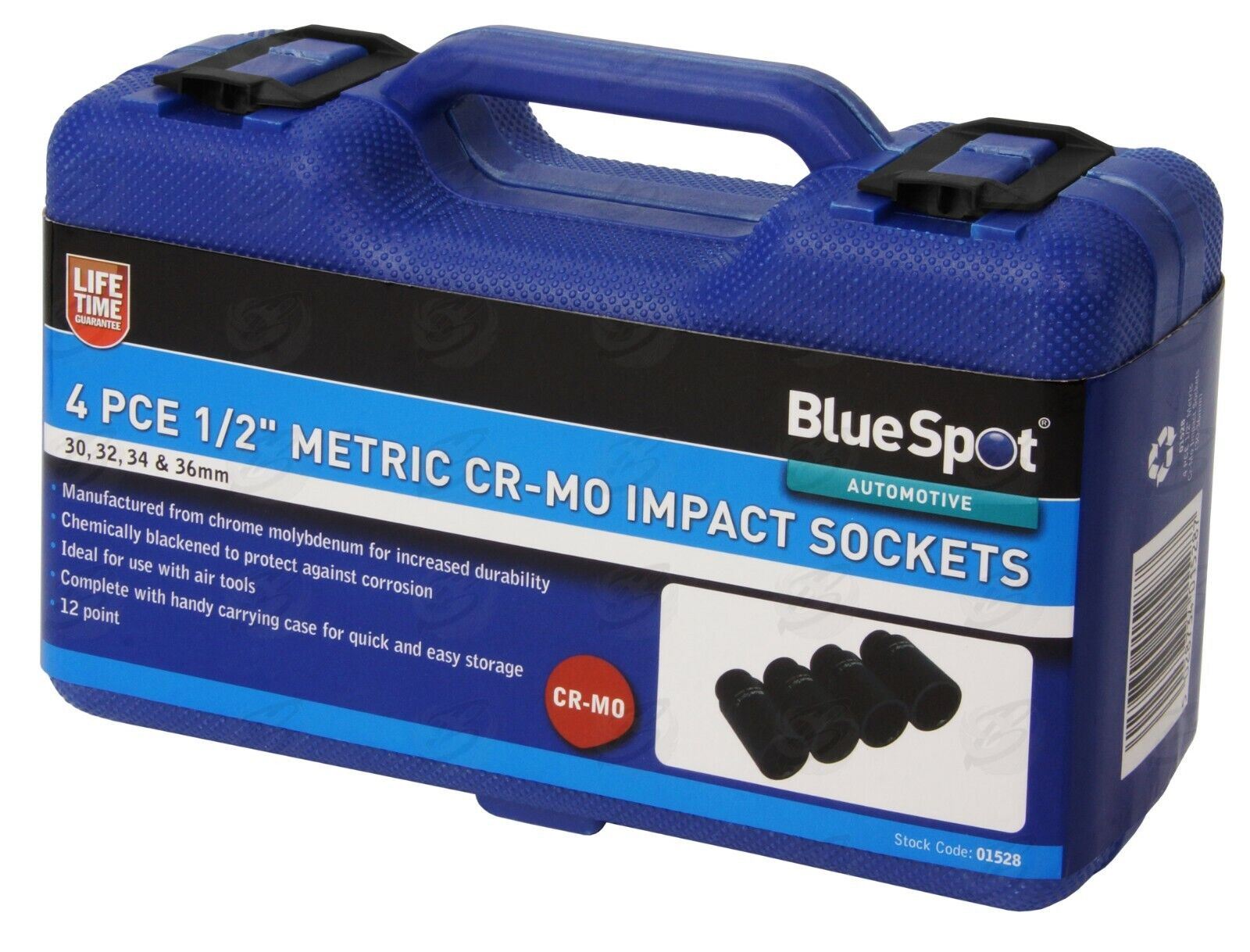 BLUESPOT 4PCS 1/2" DRIVE 12 POINT DEEP IMPACT SOCKETS 30MM - 36MM