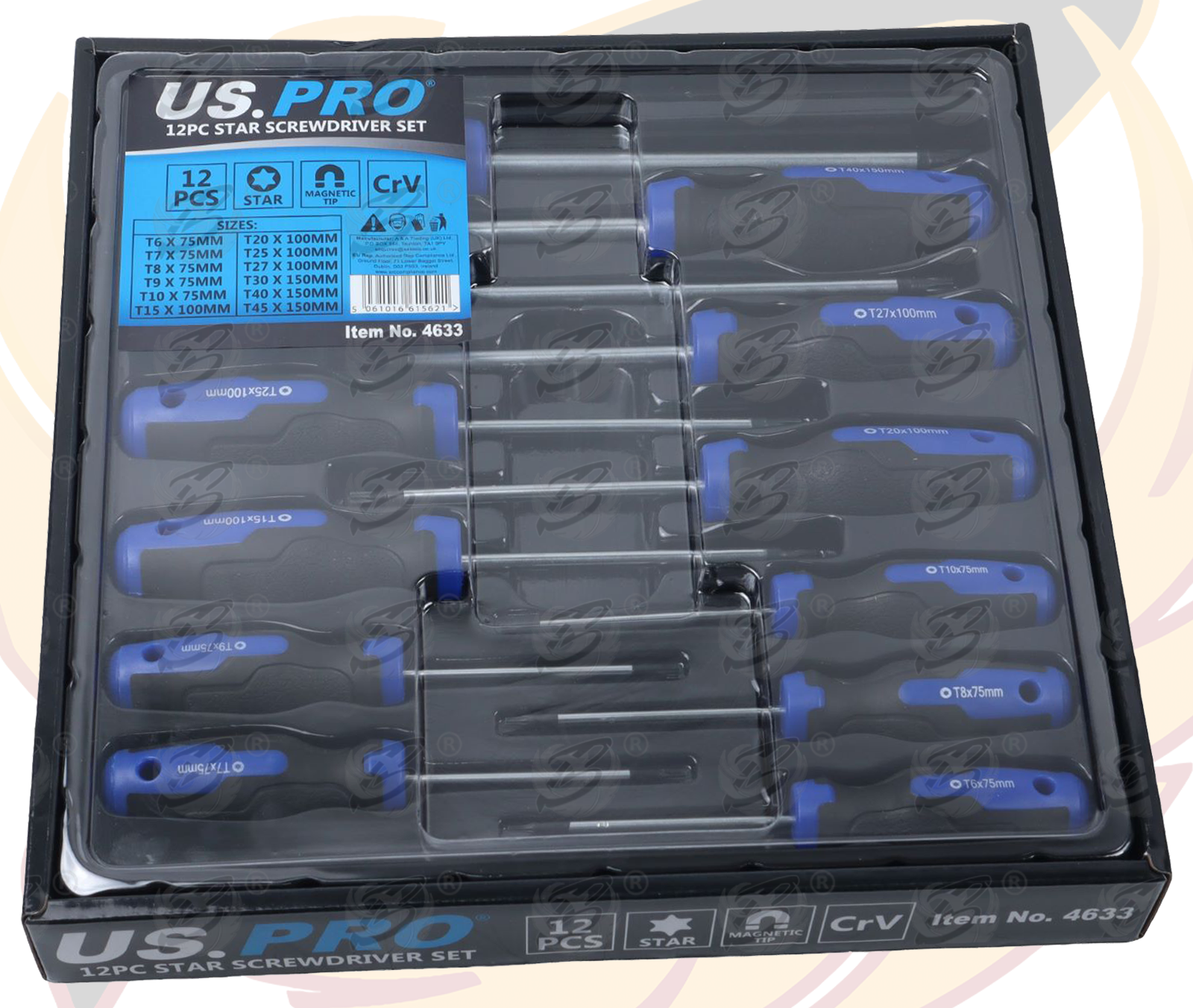 US Pro 12 Piece Star Screwdriver Set T6 - T45 ( 4633 )