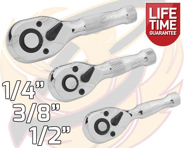 BlueSpot 3 Piece 72 Tooth Stubby Ratchet Handle Set 1/4" & 3/8" & 1/2" Drive ( 02024 )