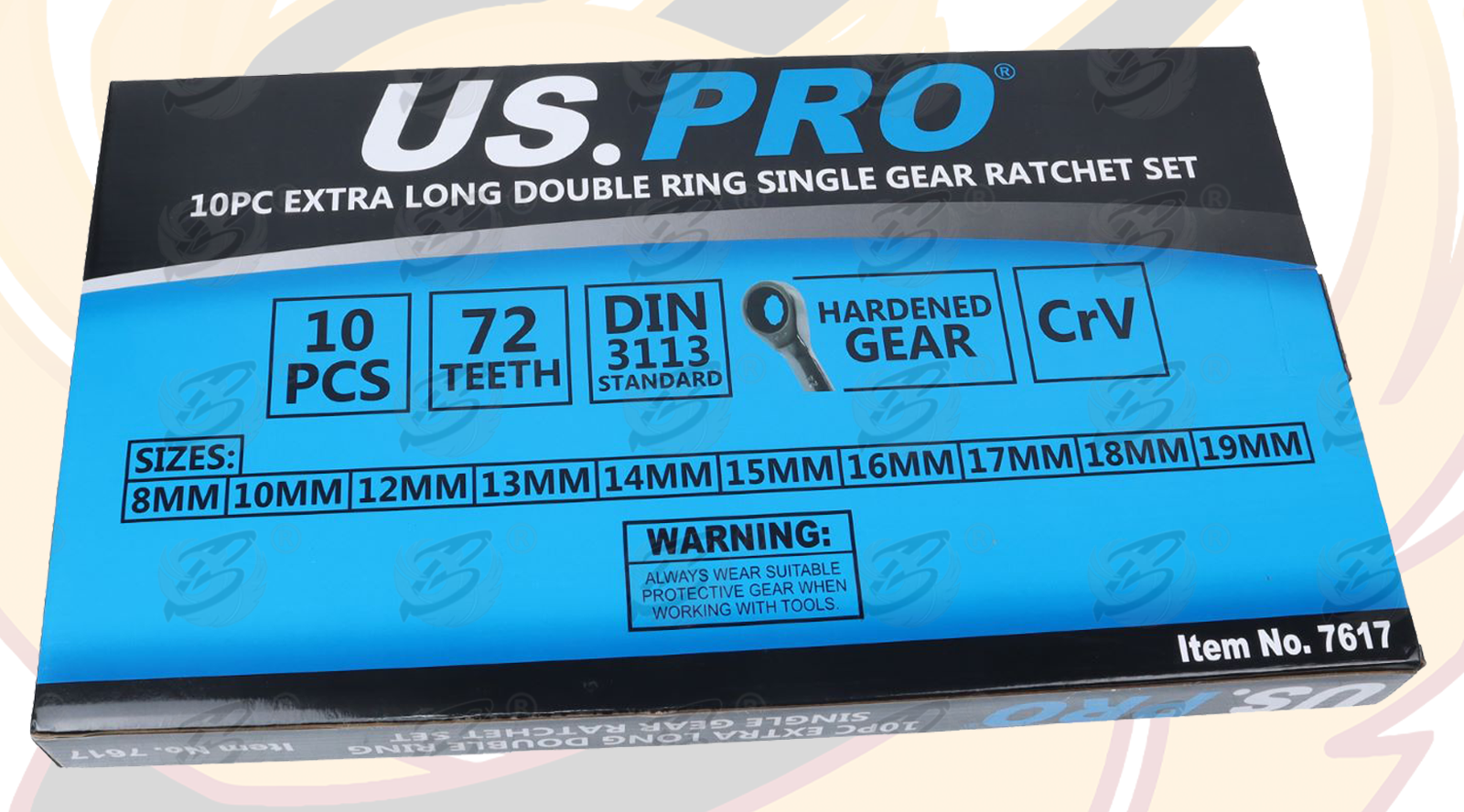 US Pro 10 Piece Extra Long Double Ring Single Gear Ratchet Set  ( 7617 )