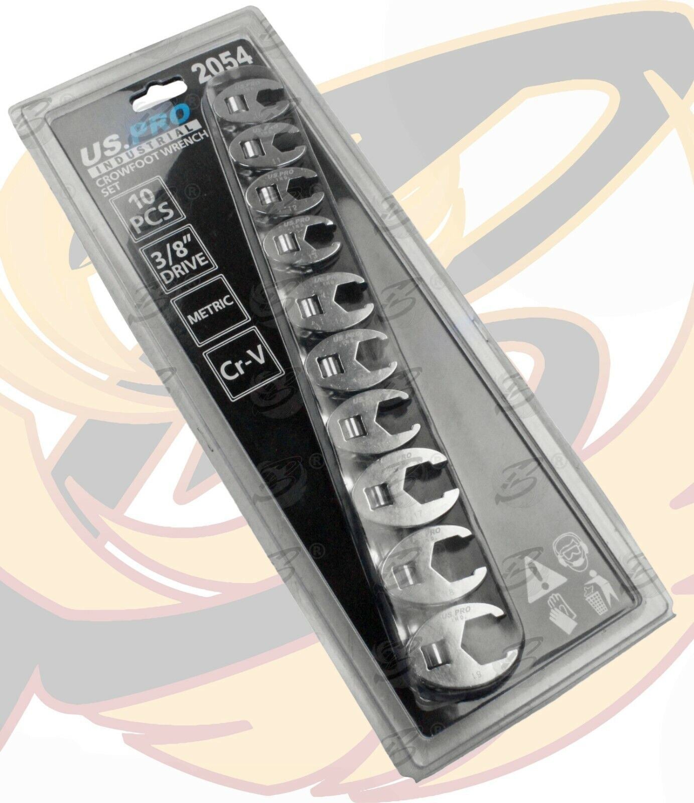 US PRO INDUSTRIAL 10PCS 3/8" DRIVE CROWFOOT SPANNERS 10MM - 19MM