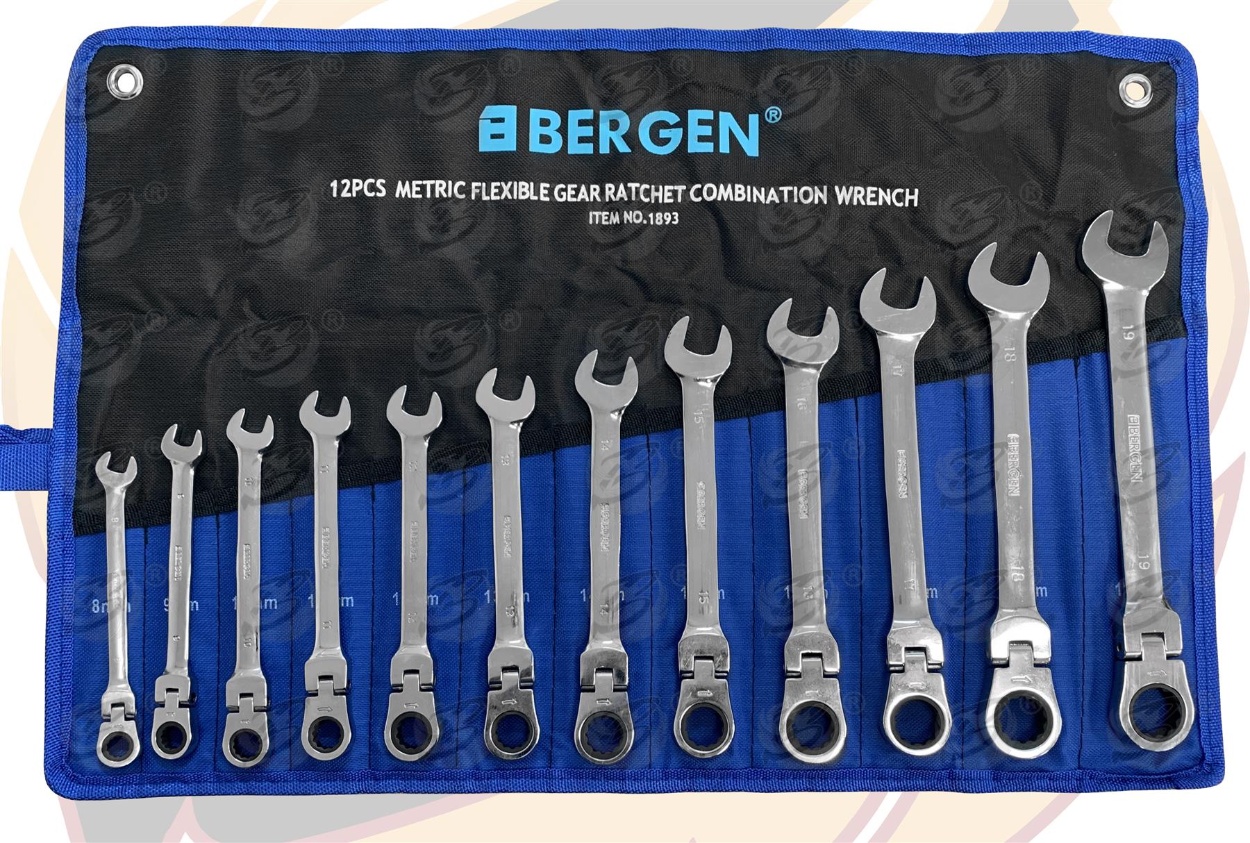 Bergen 12 Piece Combination Flexible Ratchet Spanner Set 8mm - 19mm  1893