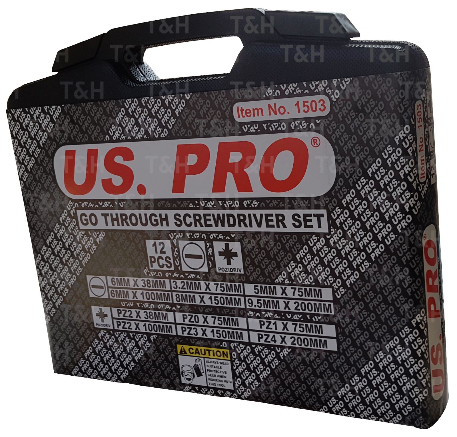 US Pro 12 Piece Magnetic Go Through Screwdrivers ( Slotted - Pozidrive ) 1503