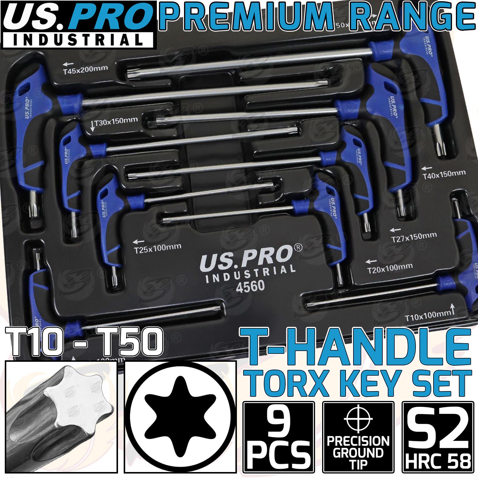 US Pro Industrial 9 Piece T Handle Torx Keys T10 - T50 4560