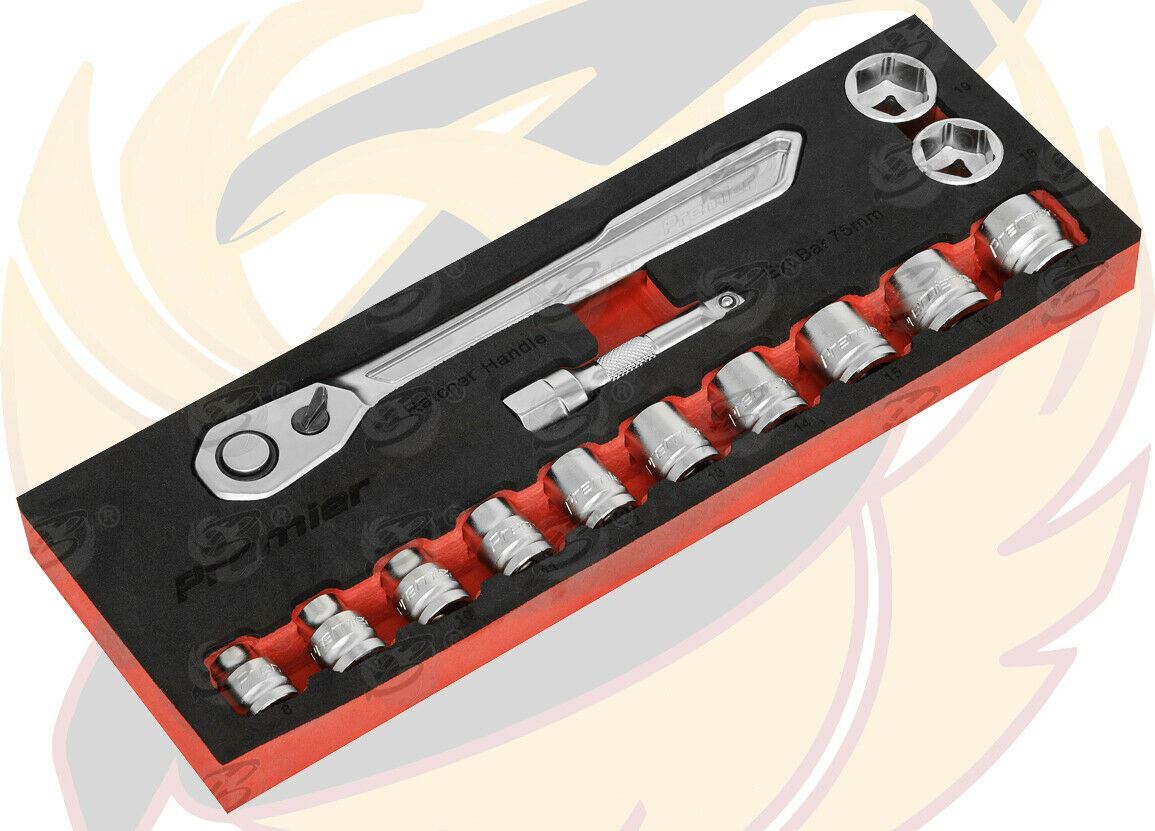 SEALEY 14PCS 3/8" DRIVE 6 POINT 90 TOOTH LOW PROFILE SOCKET SET 8MM - 19MM
