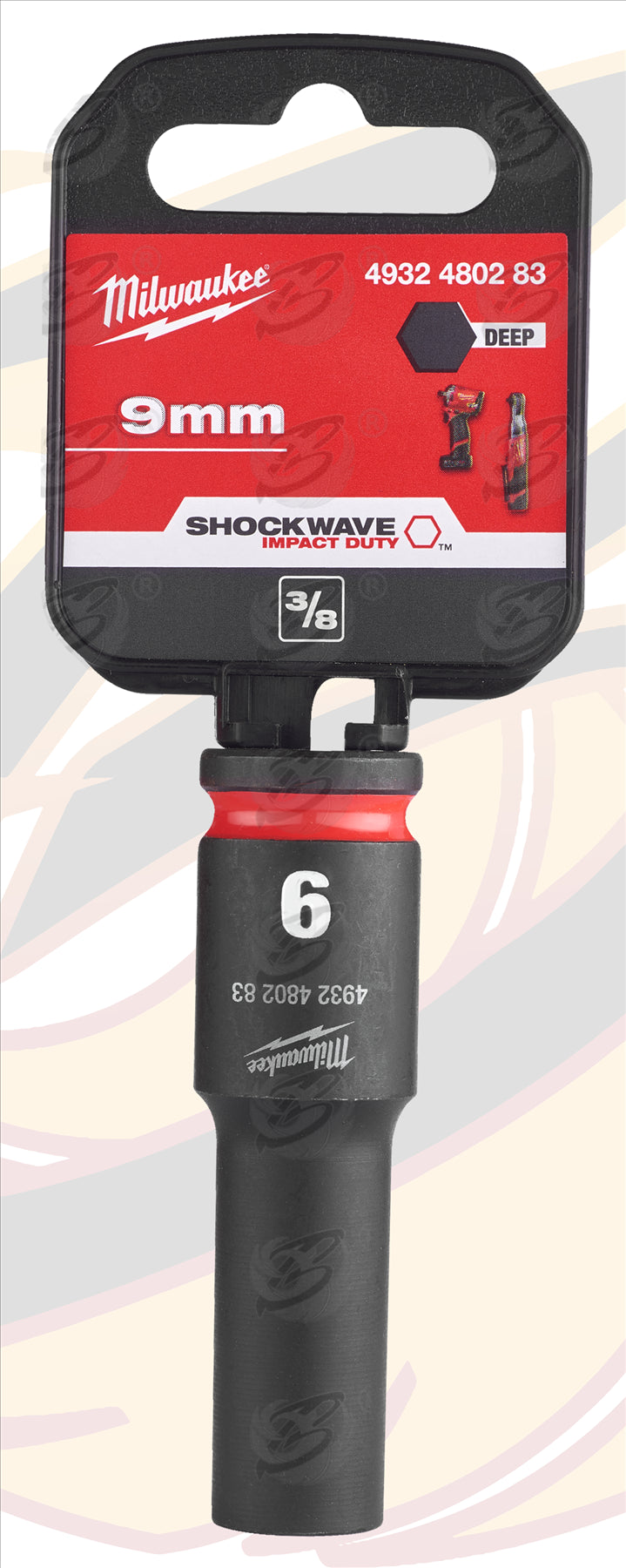 MILWAUKEE 9MM 3/8" DRIVE 6 POINT DEEP IMPACT SOCKET ( SINGLE )