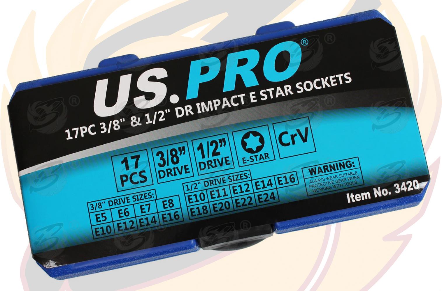 US PRO 17PCS 3/8" & 1/2" DR IMPACT E - TORX SOCKETS E5 - E24