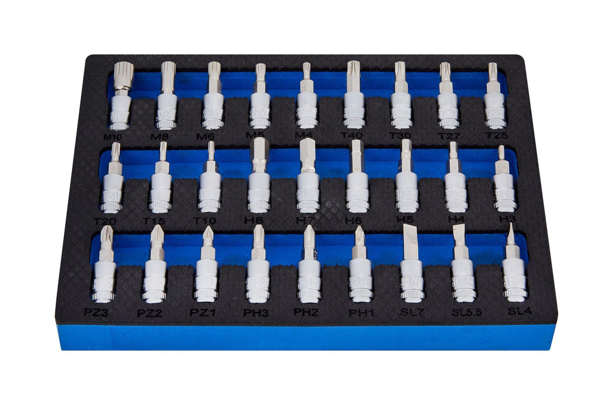 BlueSpot 27 Piece 1/4" Mixed Socket Bit Set In Foam With A Manufacturers LifeTime Guarantee 01610