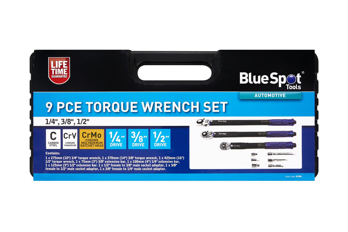 BlueSpot 9 Piece Calibrated Torque Wrench Set - 2-230Nm  01998