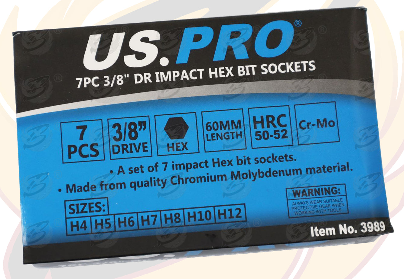 US PRO 7PCS 3/8" DRIVE IMPACT HEX BIT SOCKETS H4 - H12