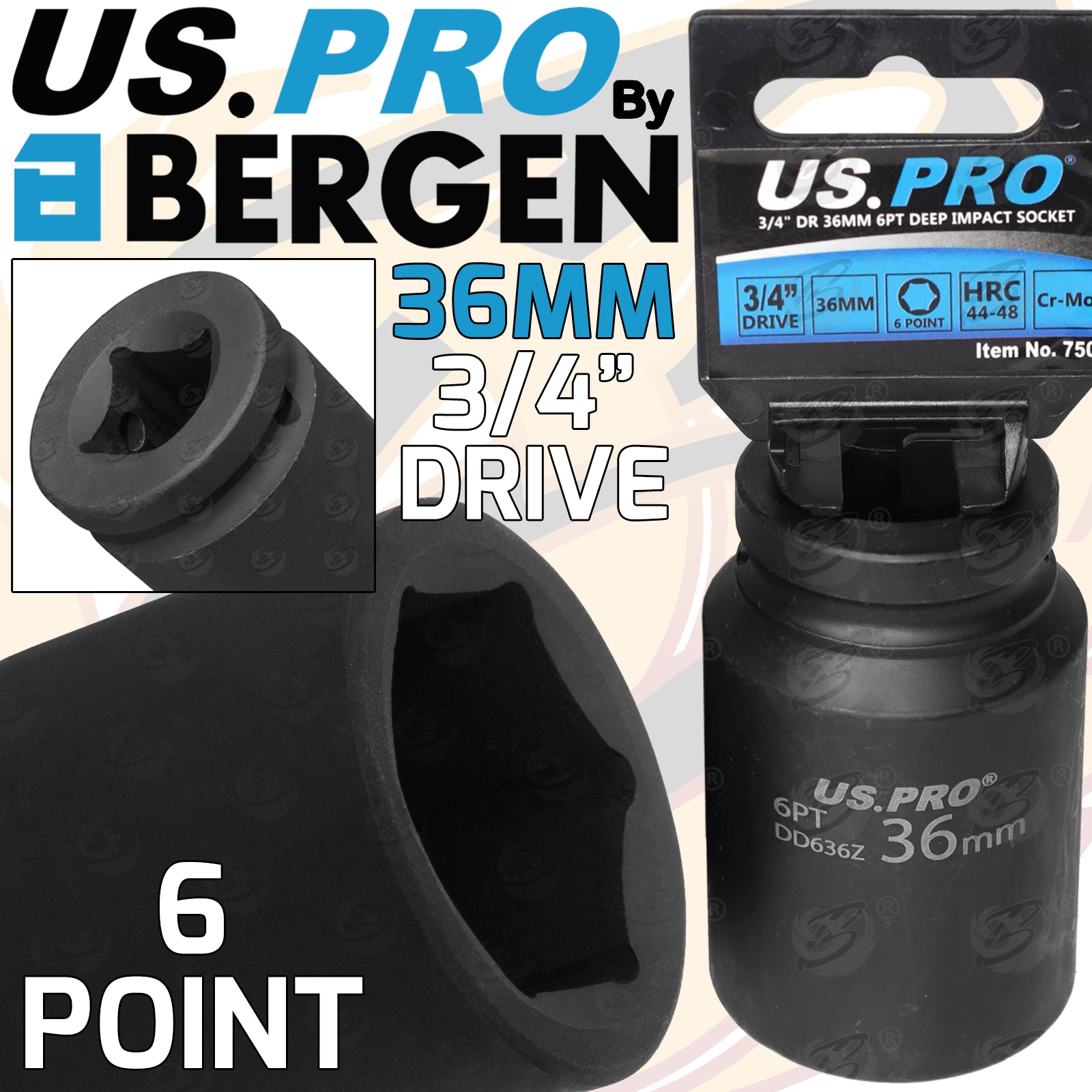 US PRO 36MM 3/4" DRIVE 6 POINT DEEP IMPACT SOCKET ( SINGLE )