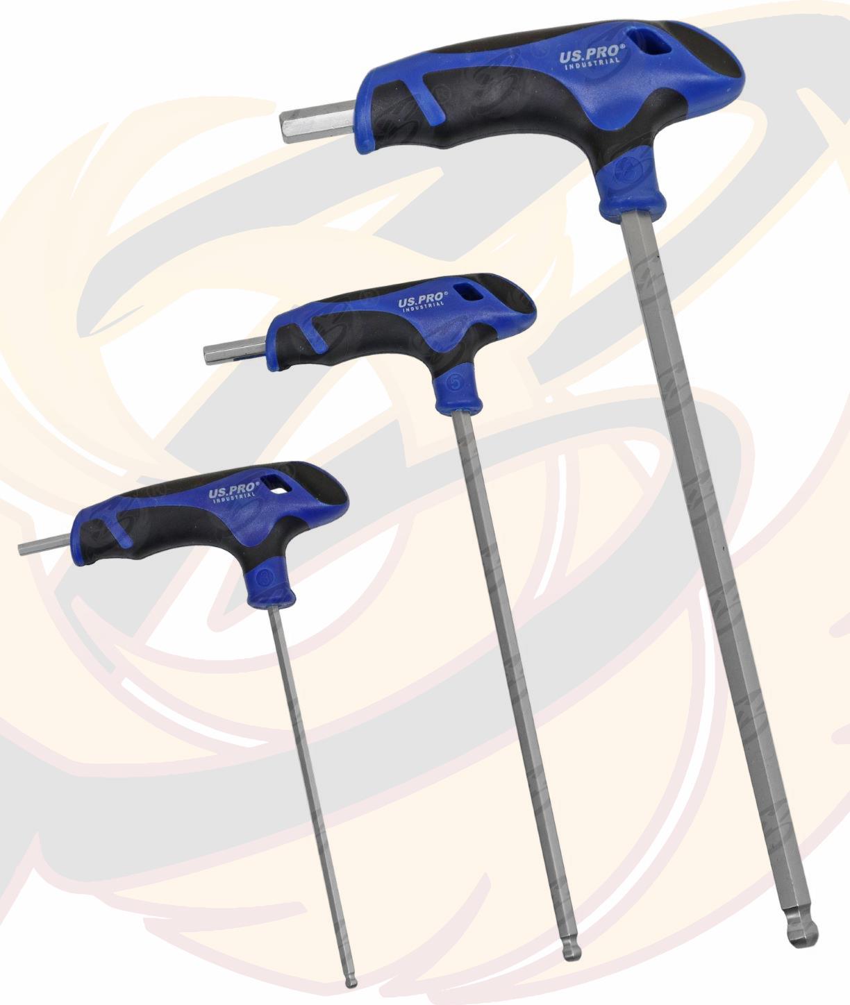 US PRO INDUSTRIAL 9PCS T HANDLE BALL END HEX KEYS H1.5 - H10