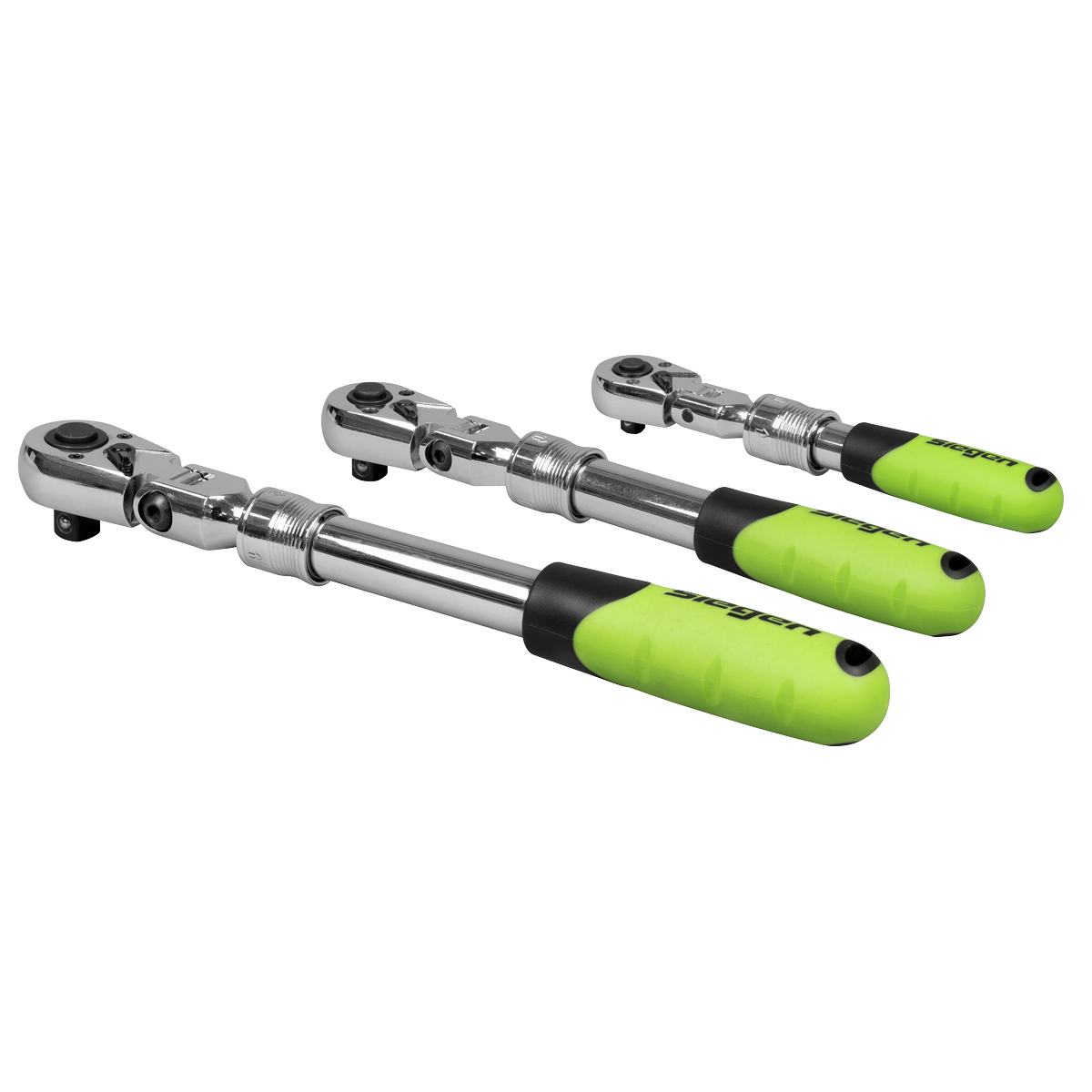 Siegen 3 Piece 1/4" & 3/8" & 1/2" Drive 72 Tooth Flexible Head Extendable Ratchet Handles In EVA Foam Storage Block With A Manufacturers LifeTime Guarantee S01297