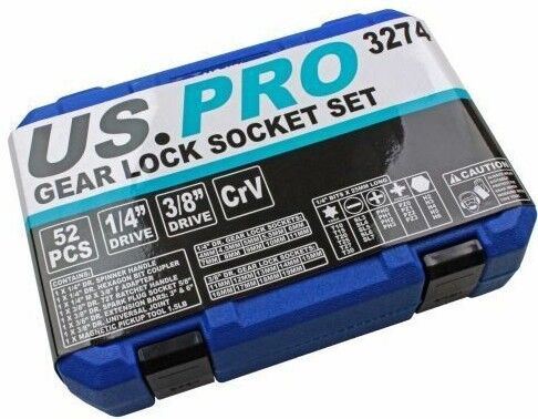 US Pro 52 Piece 1/4" & 3/8" Drive Gear Lock Socket Set 4mm - 19mm  3274 ( DIS )