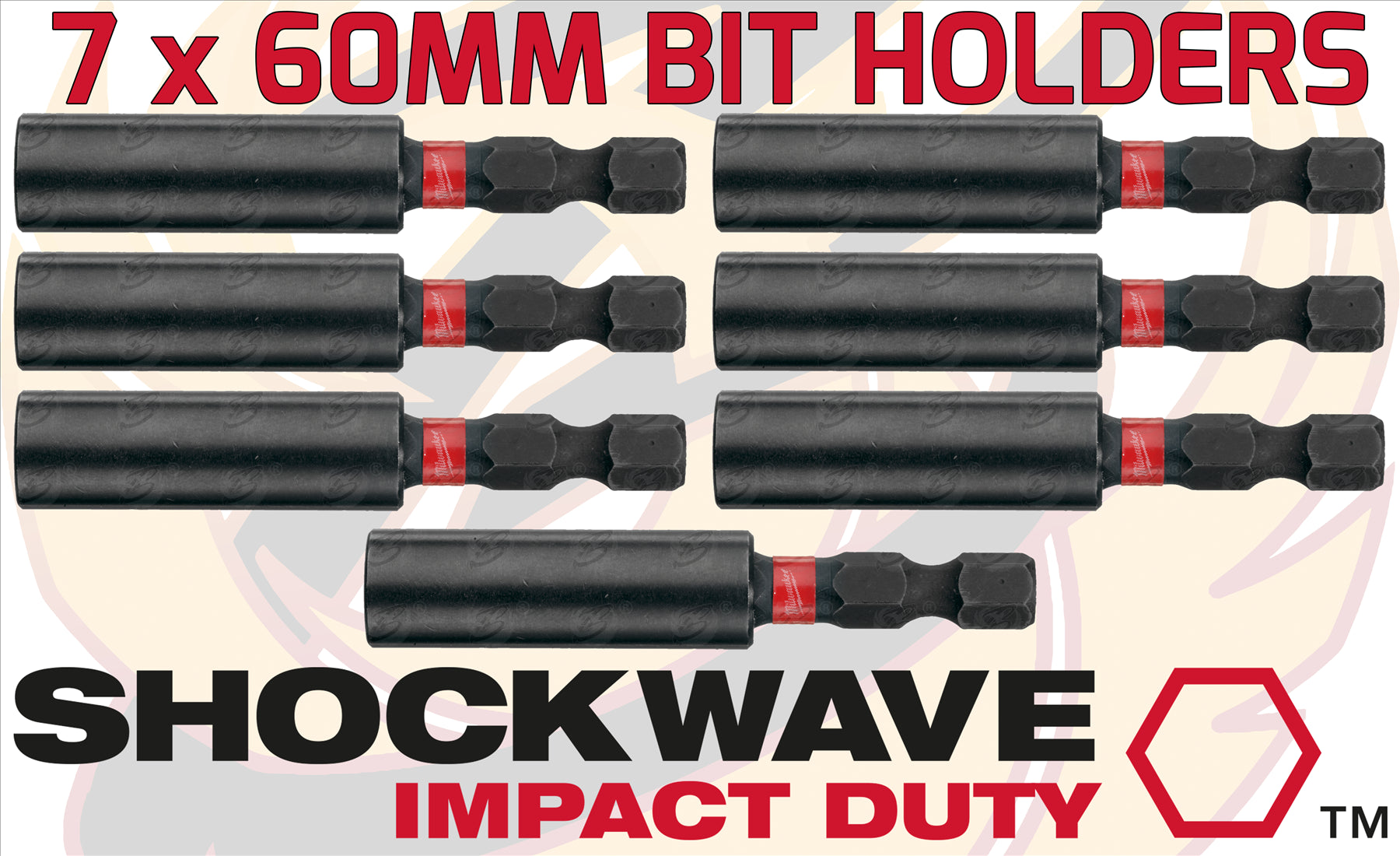 MILWAUKEE 60MM MAGNETIC BIT HOLDER ( SHOCKWAVE IMPACT DUTY ) ( X 7 )