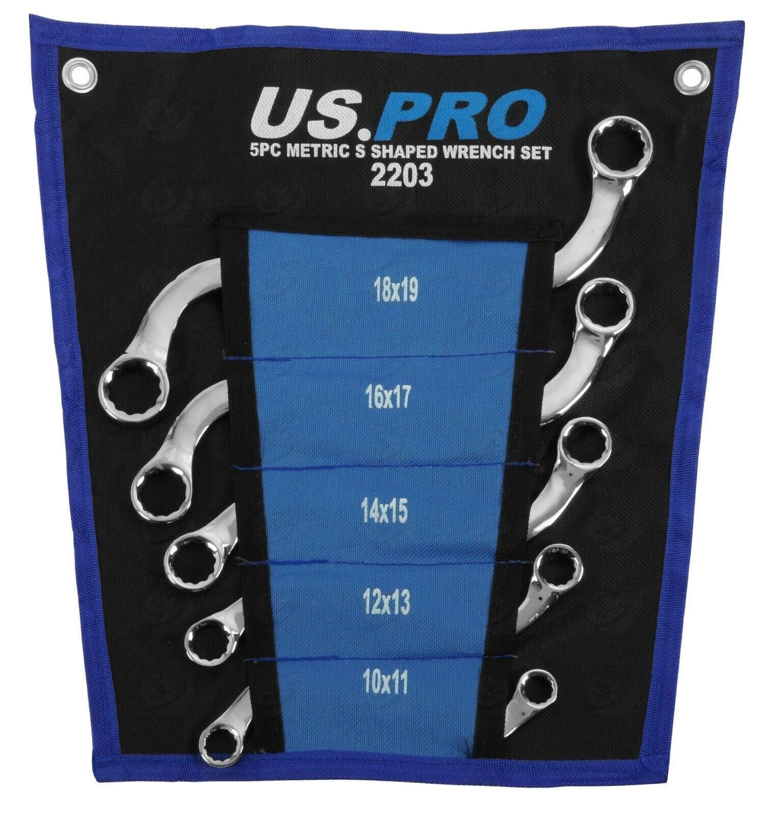 US Pro 5 Piece S Shaped Spanners 10mm - 19mm 2203
