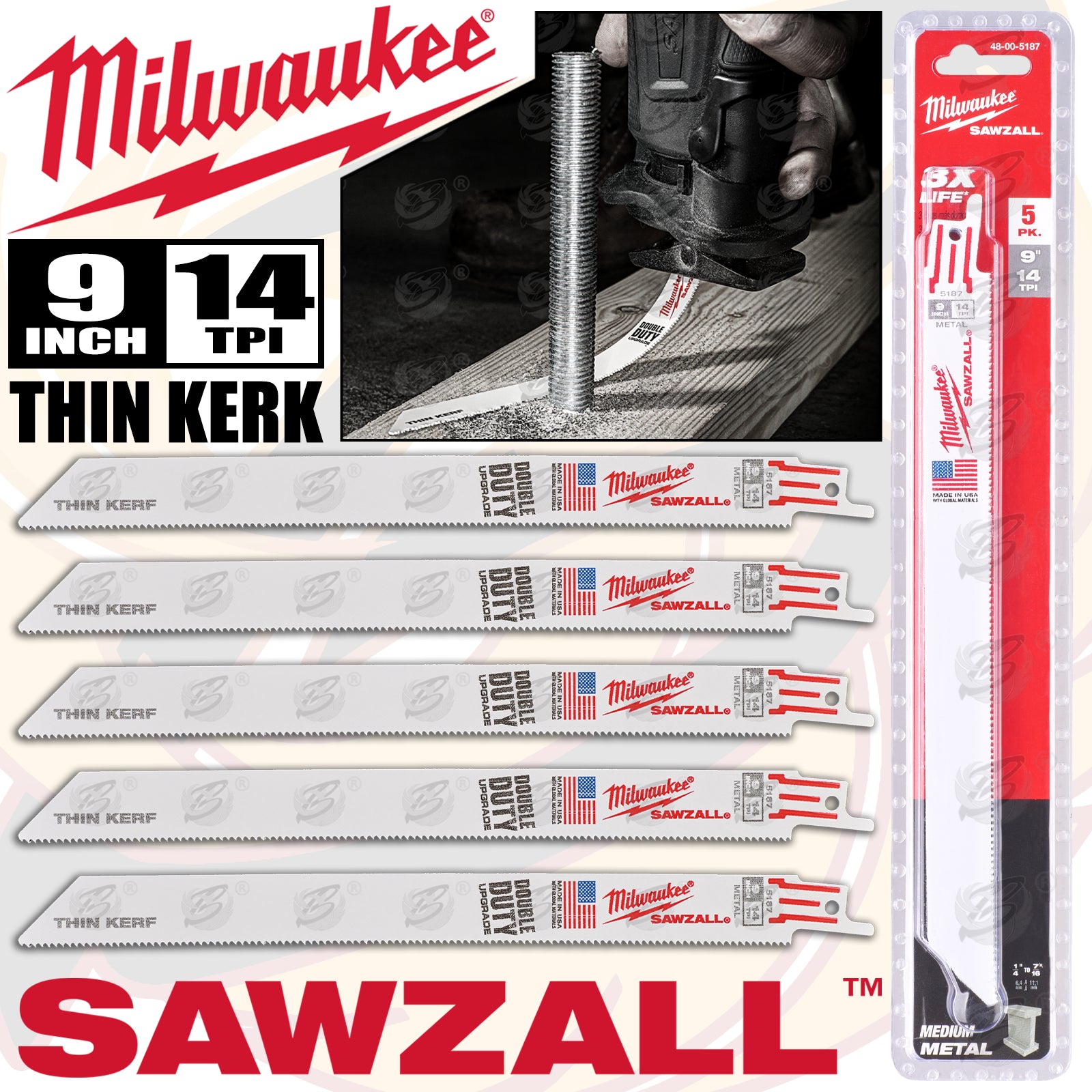 MILWAUKEE SAWZALL RECIPROCATING SAW BLADE 230mm x 14TPI METAL SAW BLADES ( x 5 )